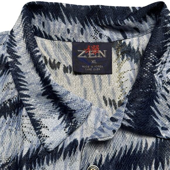 Vintage ZEN Shirt Mens XL Tiger All Over Print Mesh Short Sleeve 90s - Picture 5 of 8